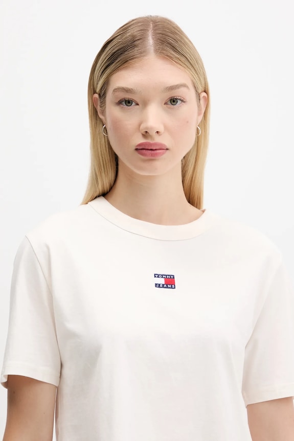 Tommy Jeans T-shirt βαμβακερό μπεζ DW0DW22202