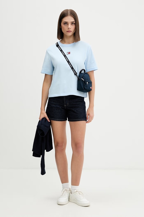 Tommy Jeans tricou din bumbac DW0DW22202 albastru SS26