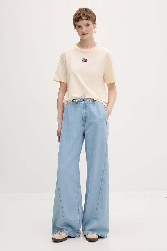 Tommy Jeans t-shirt bawełniany DW0DW22202 beżowy SS26