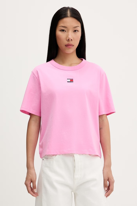 Tommy Jeans tricou din bumbac roz DW0DW22202