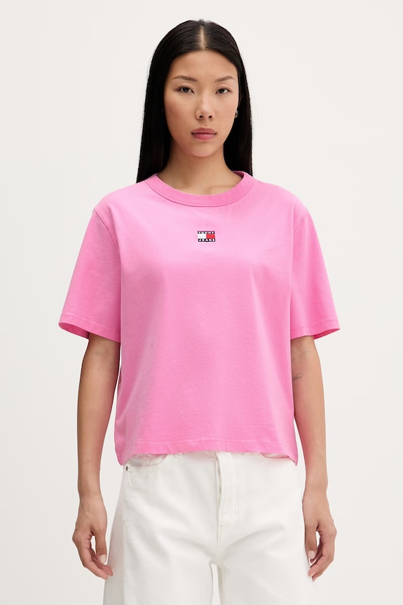 Tommy Jeans T-shirt βαμβακερό ροζ DW0DW22202