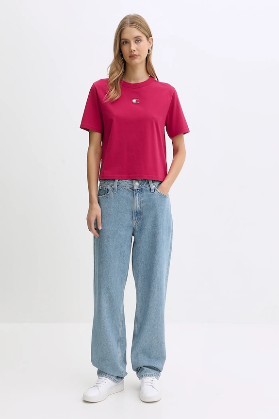 Tommy Jeans t-shirt bawełniany DW0DW22202 różowy SS26