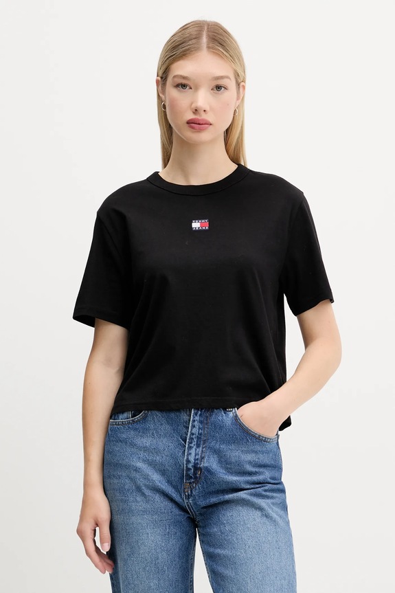 Tommy Jeans T-shirt bawełniany regular czarny DW0DW22202