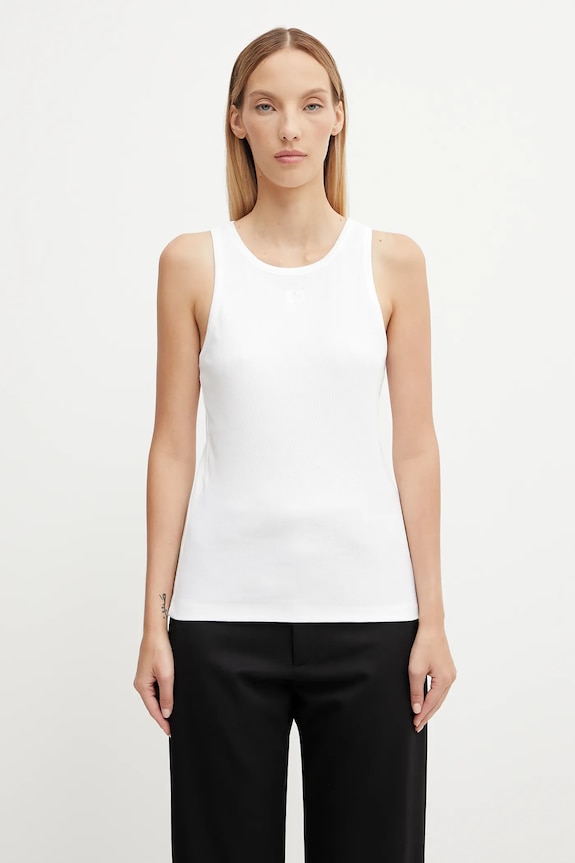 GANNI top Soft Cotton Rib gładkie biały T3897