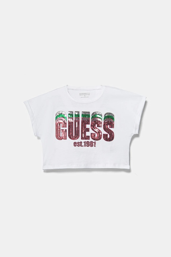 Dětské bavlněné tričko Guess kulatý bílá J5RI10.K8HM4.PPYA