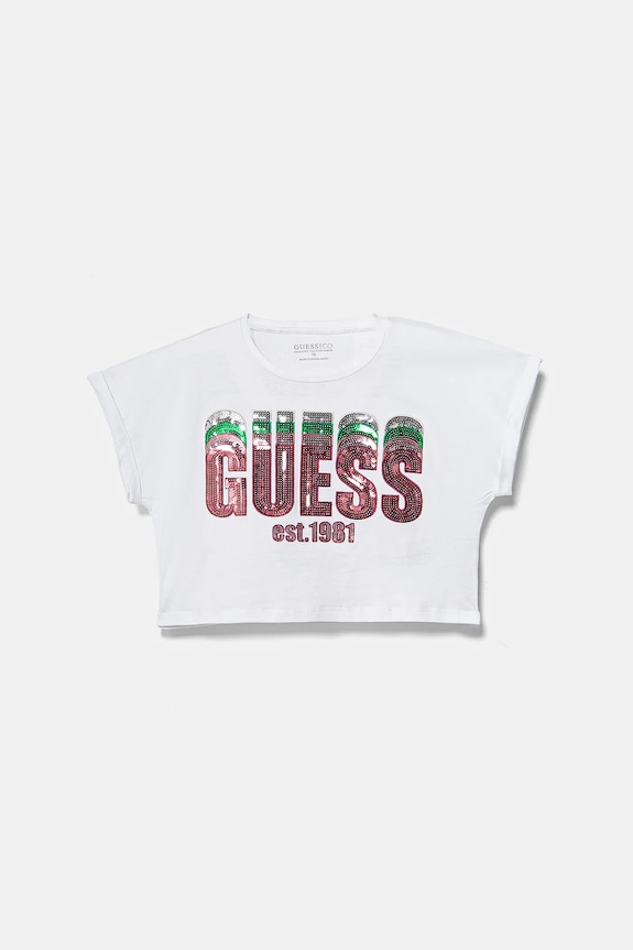 Dětské bavlněné tričko Guess kulatý bílá J5RI10.K8HM4.PPYA