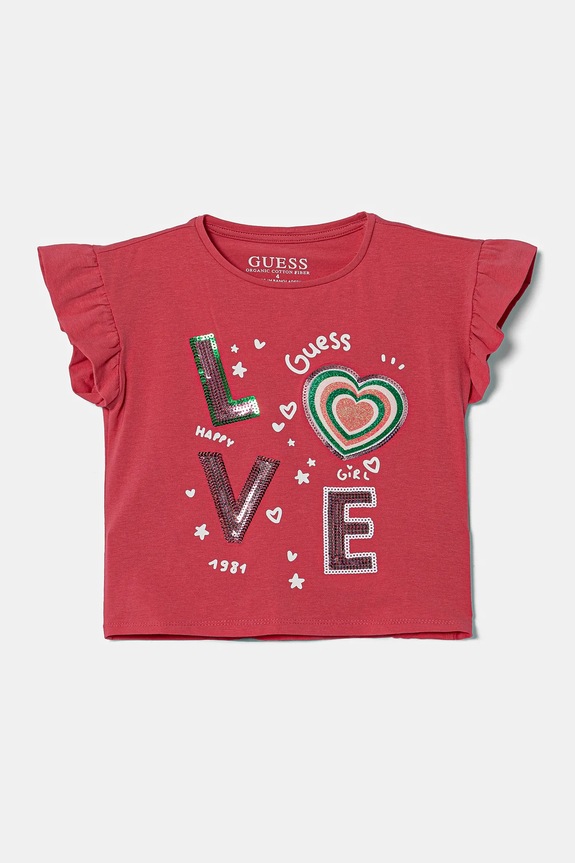 Guess t-shirt dziecięcy aplikacja różowy K5RI13.K6YW4.PPYA