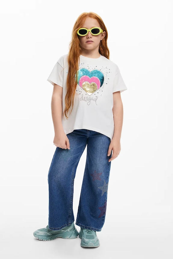 Dječja pamučna majica kratkih rukava Desigual natpis bijela 25SGTK01
