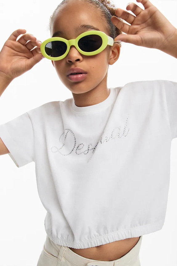 Otroška bombažna kratka majica Desigual Okrogel bela 25SGTK11