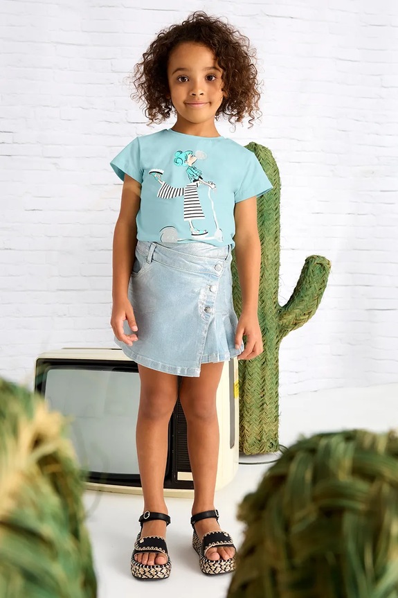 Mayoral t-shirt bawełniany dziecięcy nadruk turkusowy 3014.6R.Mini.PPYA