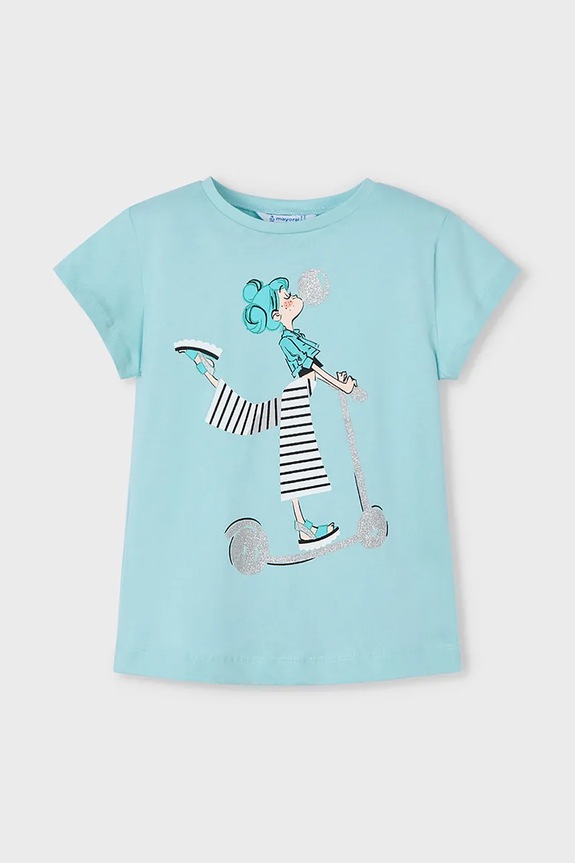 Mayoral t-shirt bawełniany dziecięcy 3014.6R.Mini.PPYA turkusowy SS25