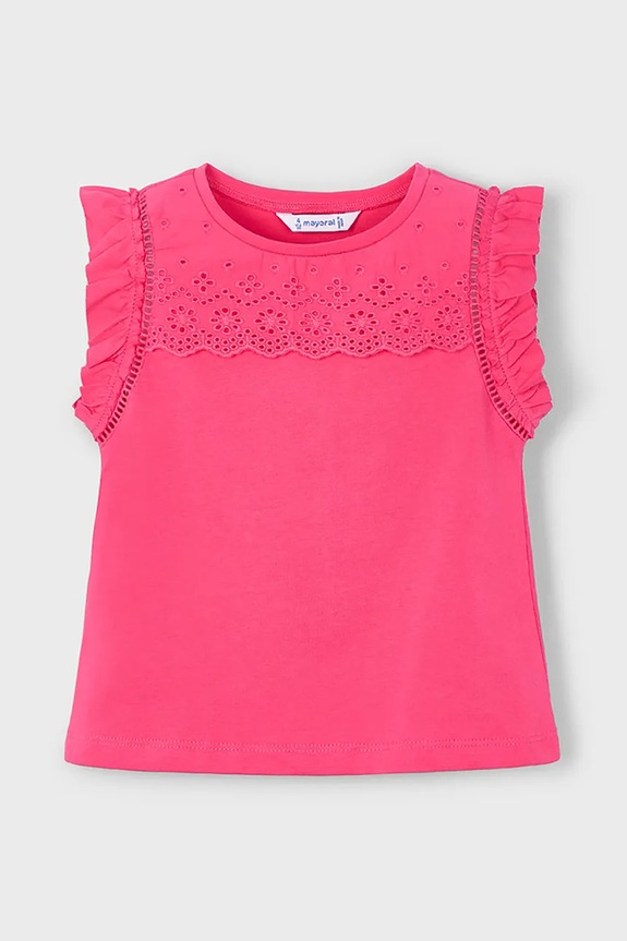Mayoral t-shirt bawełniany dziecięcy aplikacja różowy 3020.6L.Mini.PPYA