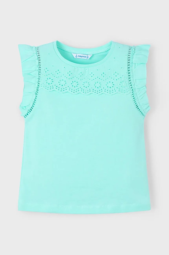 Mayoral t-shirt bawełniany dziecięcy aplikacja turkusowy 3020.6L.Mini.PPYA
