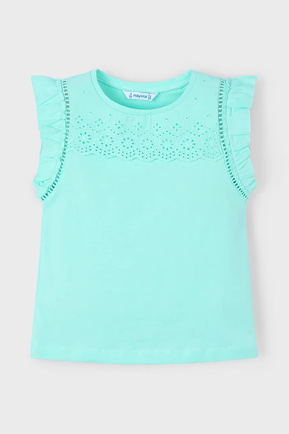 Mayoral t-shirt bawełniany dziecięcy aplikacja turkusowy 3020.6L.Mini.PPYA