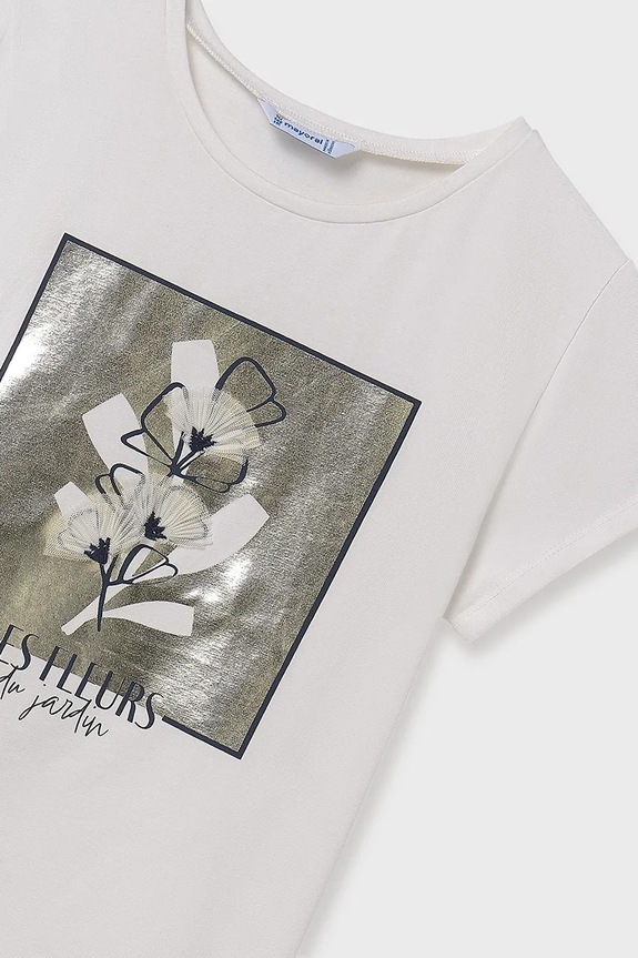 Dziewczynka Mayoral t-shirt dziecięcy 6020.8A.Junior.PPYA beżowy