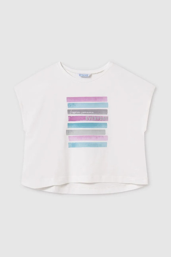 Mayoral t-shirt bawełniany dziecięcy nadruk fioletowy 6026.8E.Junior.PPYA