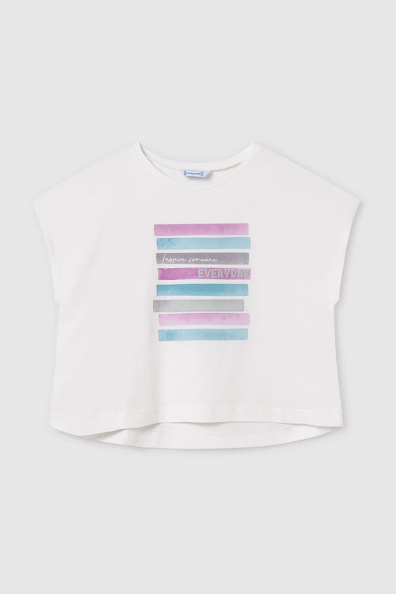 Mayoral t-shirt bawełniany dziecięcy nadruk fioletowy 6026.8E.Junior.PPYA