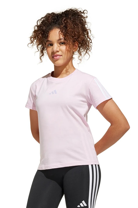 Dječja pamučna majica kratkih rukava adidas natpis roza JF3678