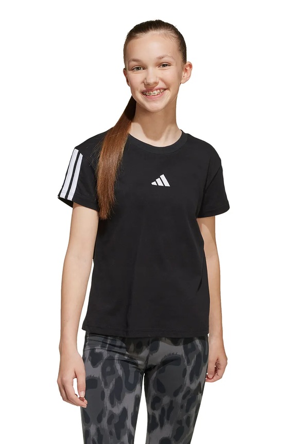 Dječja pamučna majica kratkih rukava adidas natpis crna JJ0946