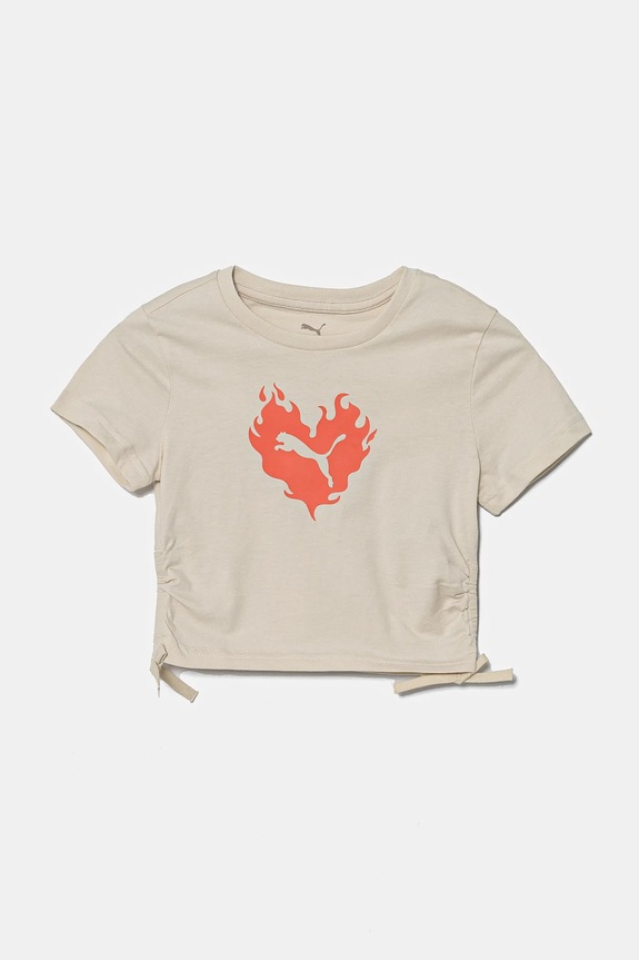 Detské bavlnené tričko Puma FLAMING LOVE Knotted Tee bavlna béžová 685108.G