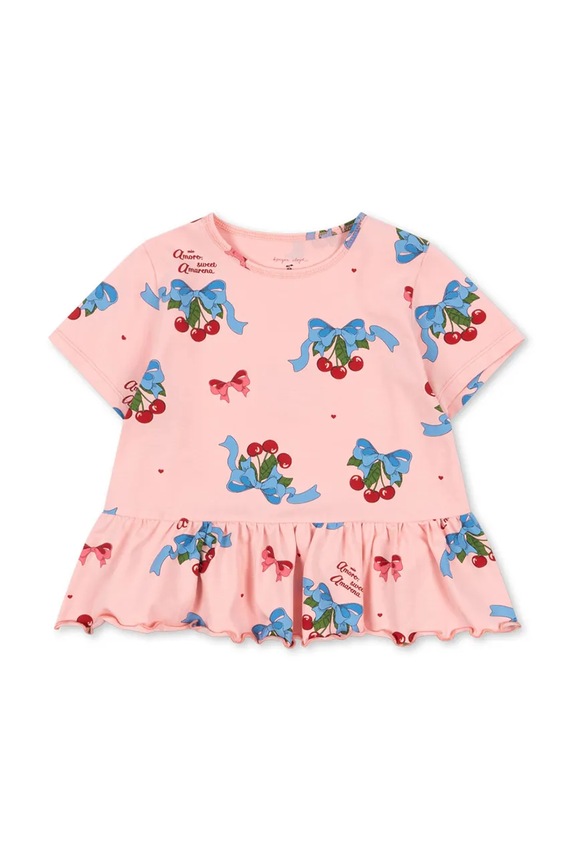 Konges Sløjd t-shirt BASIC FRILL TEE GOTS z elastanem różowy KS103154