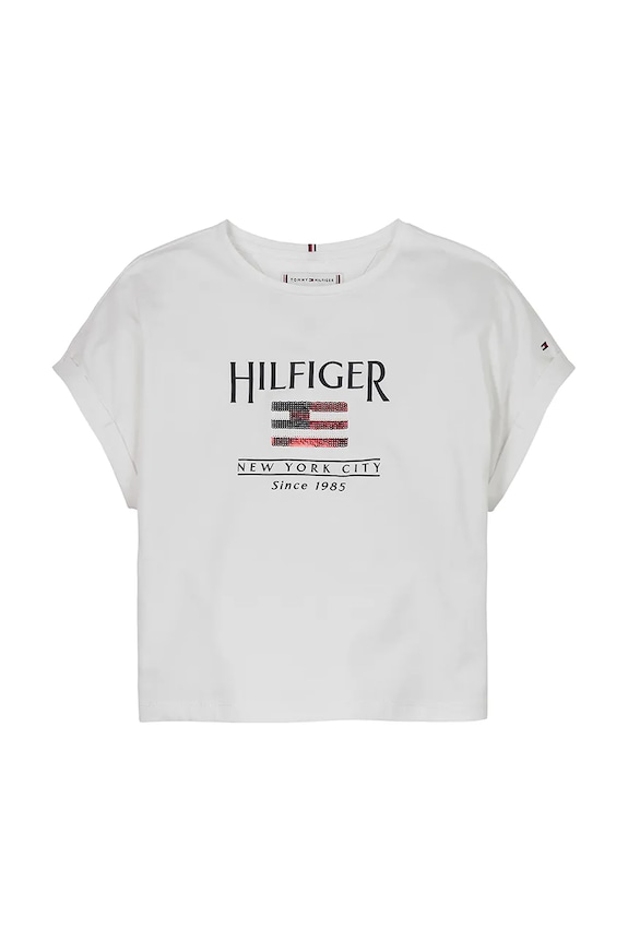 Otroška bombažna kratka majica Tommy Hilfiger KG0KG08525.128.176.PPYA bela SS25