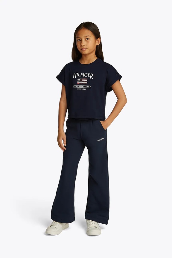 Παιδικό βαμβακερό μπλουζάκι Tommy Hilfiger KG0KG08525.128.176.PPYA σκούρο μπλε