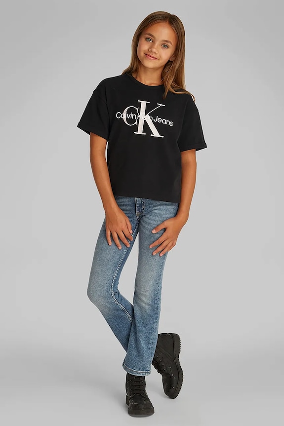 Dječja pamučna majica kratkih rukava Calvin Klein Jeans print crna IG0IG02861.104.116.PPYA
