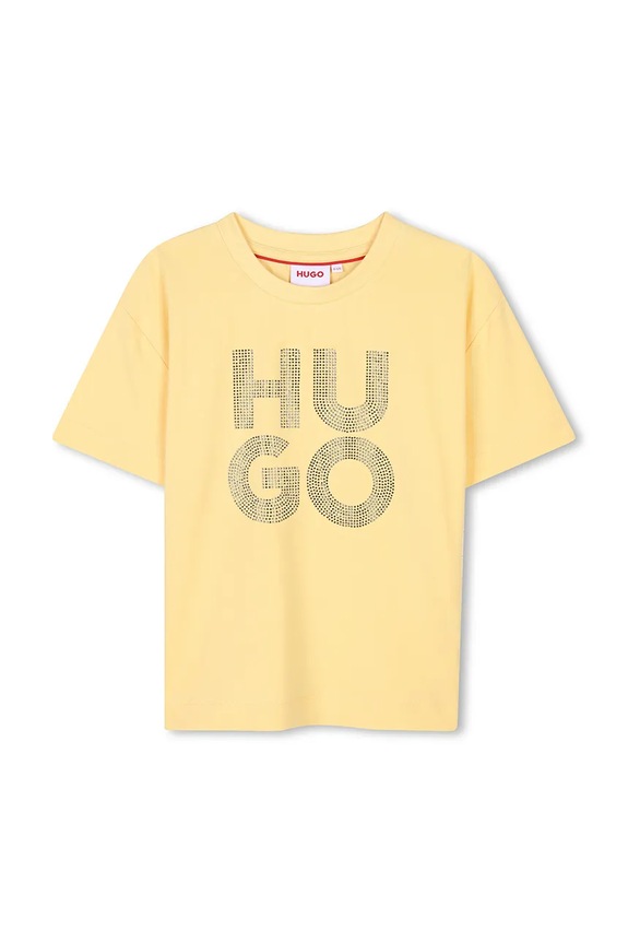 Παιδικό βαμβακερό μπλουζάκι HUGO G00391.114.150 κίτρινο SS25