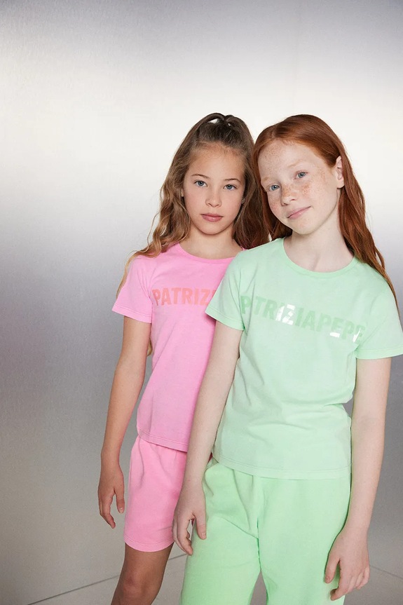 Dječja pamučna majica kratkih rukava Patrizia Pepe G604 print roza 7M0914