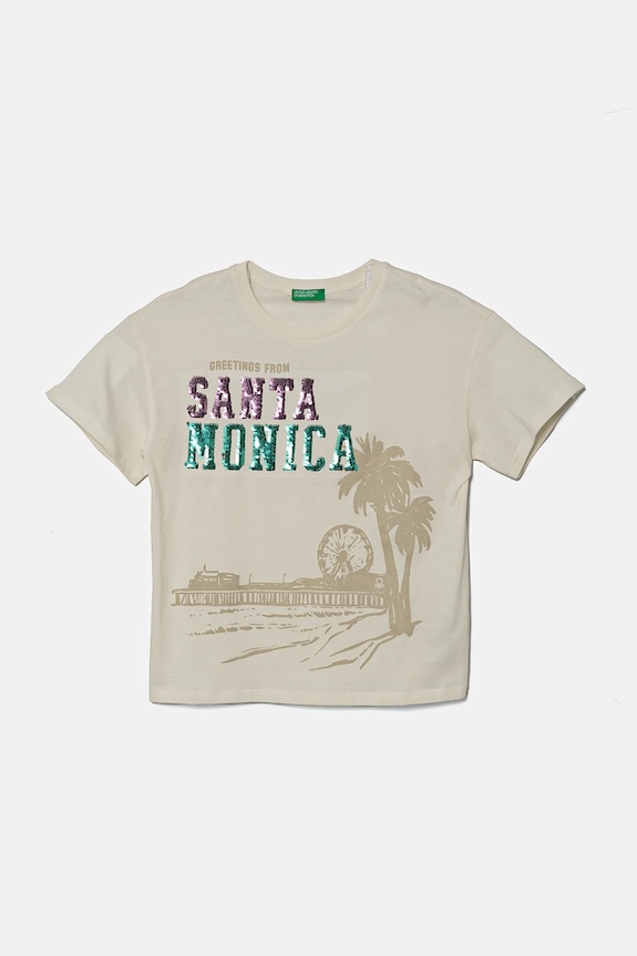 United Colors of Benetton tricou de bumbac pentru copii imprimeu bej 3I1XC10NY.G.Seasonal