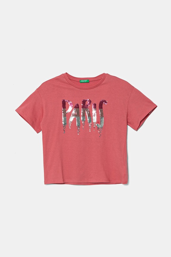 Otroška bombažna kratka majica United Colors of Benetton Okrogel roza 3I1XC10NY.G.Seasonal