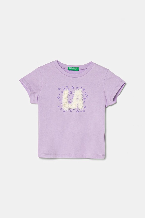 United Colors of Benetton t-shirt bawełniany dziecięcy nadruk fioletowy 3I1XG10J1.P.Seasonal