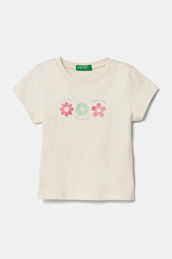 Dětské bavlněné tričko United Colors of Benetton kulatý béžová 3I1XG10HU.P.Seasonal