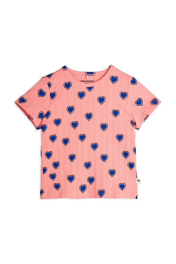 Mini Rodini tricou de bumbac pentru copii Outlined hearts 2522013128 roz SS25