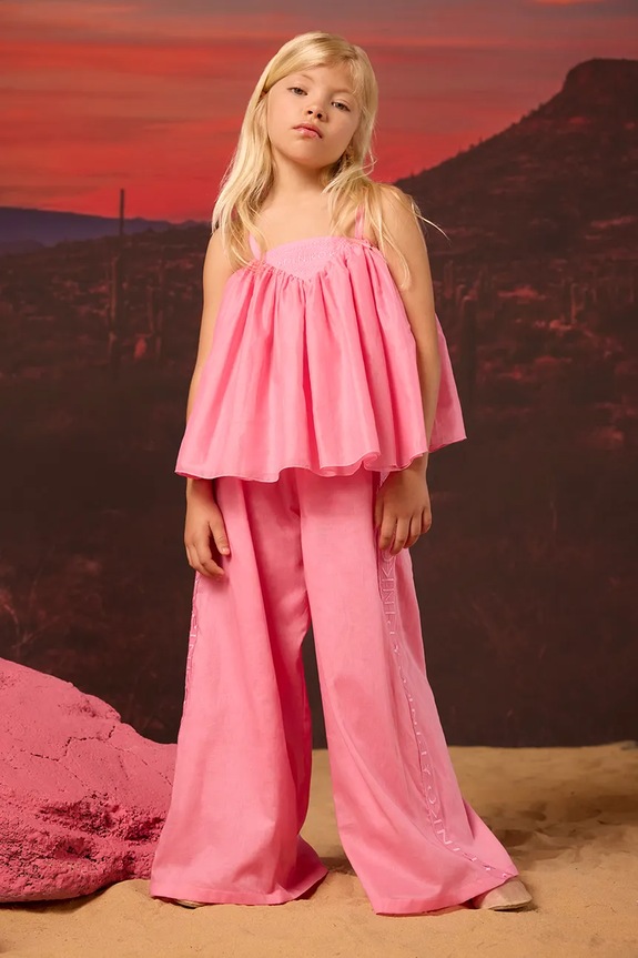 Dječja pamučna bluza Pinko bez uzorka roza KFTO002.0.CA005