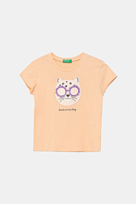 Παιδικό βαμβακερό μπλουζάκι United Colors of Benetton στάμπα πορτοκαλί 3096G10J8.P.Seasonal