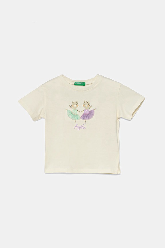 Παιδικό βαμβακερό μπλουζάκι United Colors of Benetton στάμπα μπεζ 3I1XG10I4.P.Seasonal