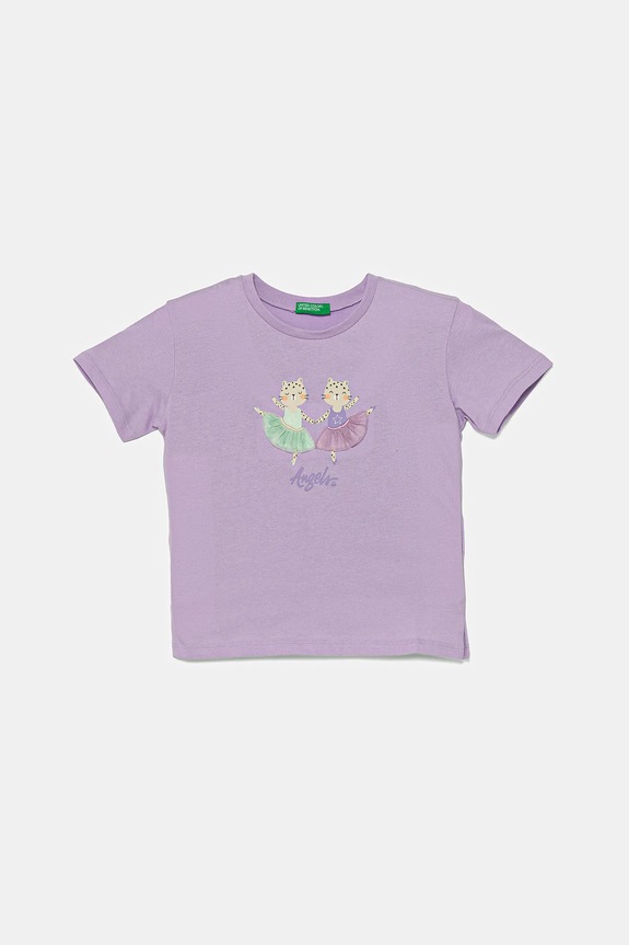 Detské bavlnené tričko United Colors of Benetton nášivka fialová 3I1XG10I4.P.Seasonal