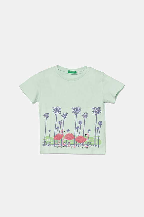 Παιδικό βαμβακερό μπλουζάκι United Colors of Benetton στάμπα τιρκουάζ 3I1XG10I4.P.Seasonal