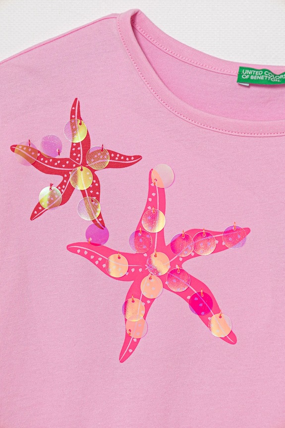 Djevojčice Dječja pamučna majica kratkih rukava United Colors of Benetton 3I1XC10P0.G.Seasonal roza