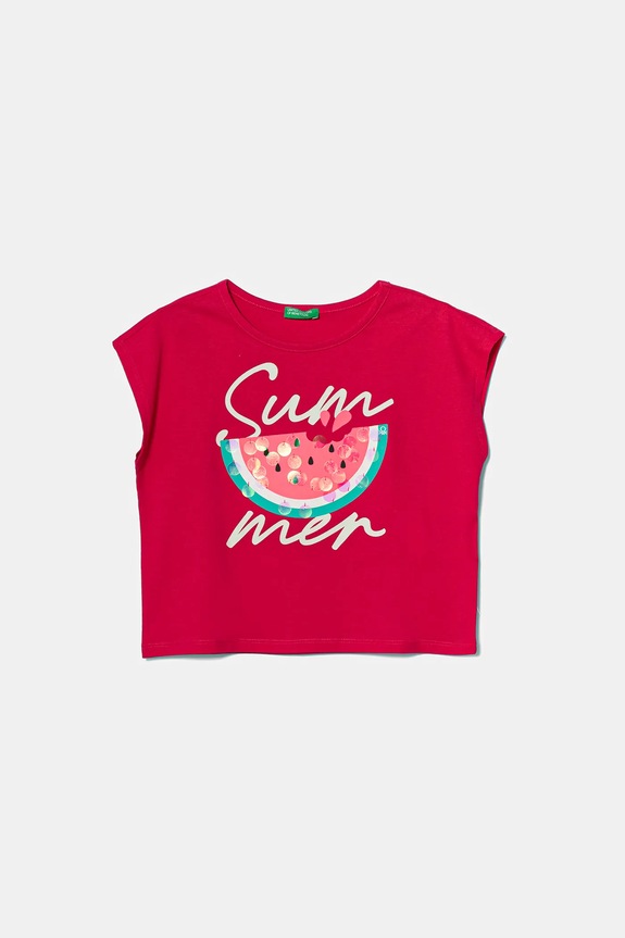 Детска памучна тениска United Colors of Benetton щампа розов 3I1XC10P0.G.Seasonal