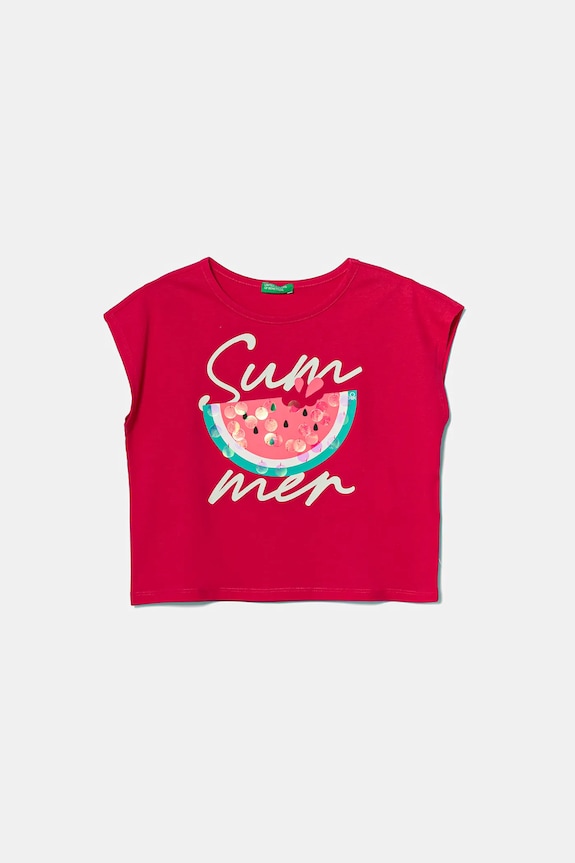 Детска памучна тениска United Colors of Benetton щампа розов 3I1XC10P0.G.Seasonal