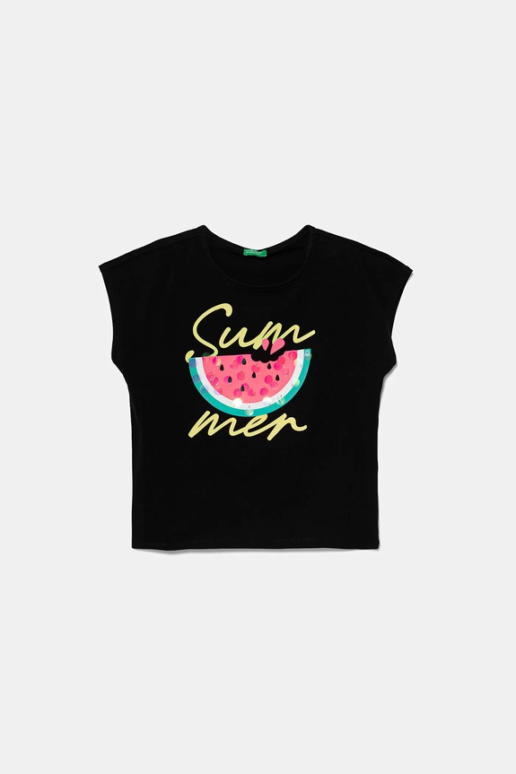 Παιδικό βαμβακερό μπλουζάκι United Colors of Benetton στάμπα μαύρο 3I1XC10P0.G.Seasonal