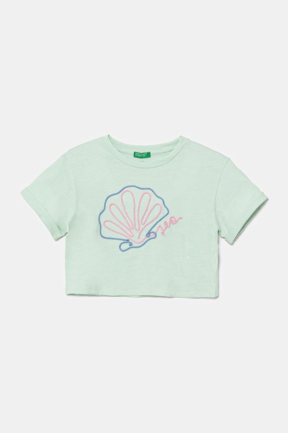 Детская хлопковая футболка United Colors of Benetton аппликация зелёный 3SDLC10OX.G.Seasonal