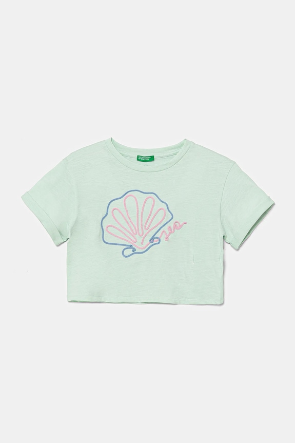 Детская хлопковая футболка United Colors of Benetton аппликация зелёный 3SDLC10OX.G.Seasonal