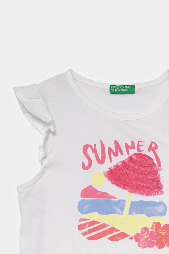 Девочка Детская хлопковая футболка United Colors of Benetton 3I1XG10JK.P.Seasonal белый