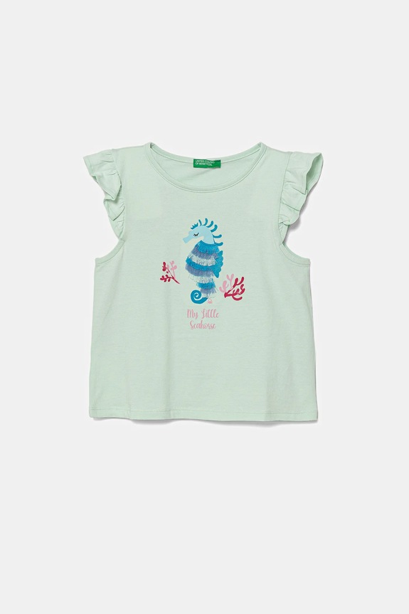 United Colors of Benetton tricou de bumbac pentru copii imprimeu turcoaz 3I1XG10JK.P.Seasonal