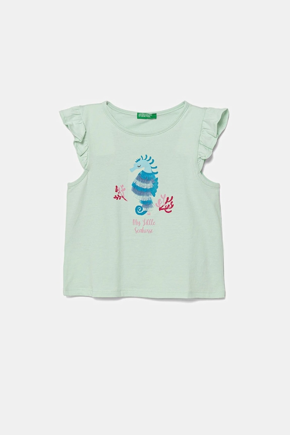 United Colors of Benetton tricou de bumbac pentru copii imprimeu turcoaz 3I1XG10JK.P.Seasonal