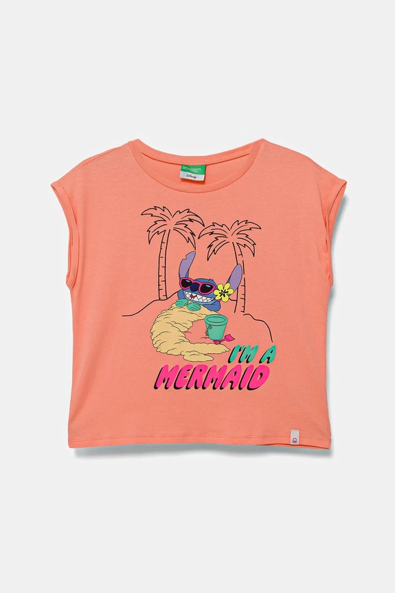 Dětské bavlněné tričko United Colors of Benetton x Disney kulatý oranžová 3JERC10P2.G.Seasonal
